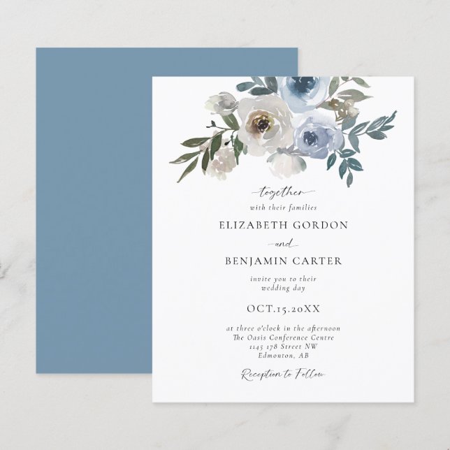 Blommigten Elegant Bröllop i  Budget Dusty Blue -  (Fram/baksida)