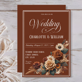 Blommigten Elegant bröllop Script Brown Inbjudningar