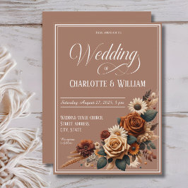 Blommigten Elegant bröllop Script Brown Inbjudningar