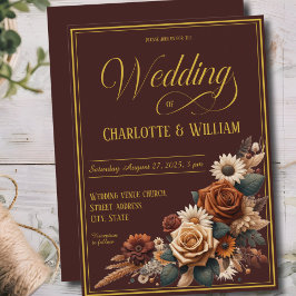 Blommigten Elegant bröllop Script Brown Inbjudningar