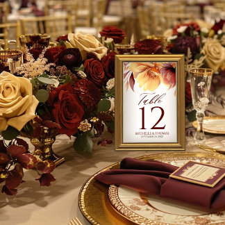 Blommigten elegant Burgundy Autumn Watercolor Bordsnummer