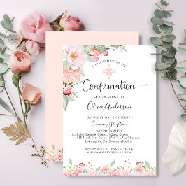 Blommigten elegant Confirmation Mint och Peach Inbjudningar
