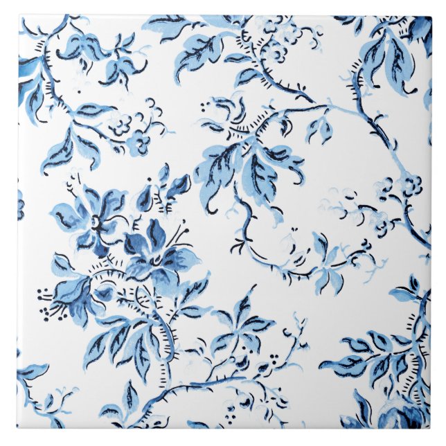 Blommigten elegant Delft Blue och White Kakelplatta (Framsidan)