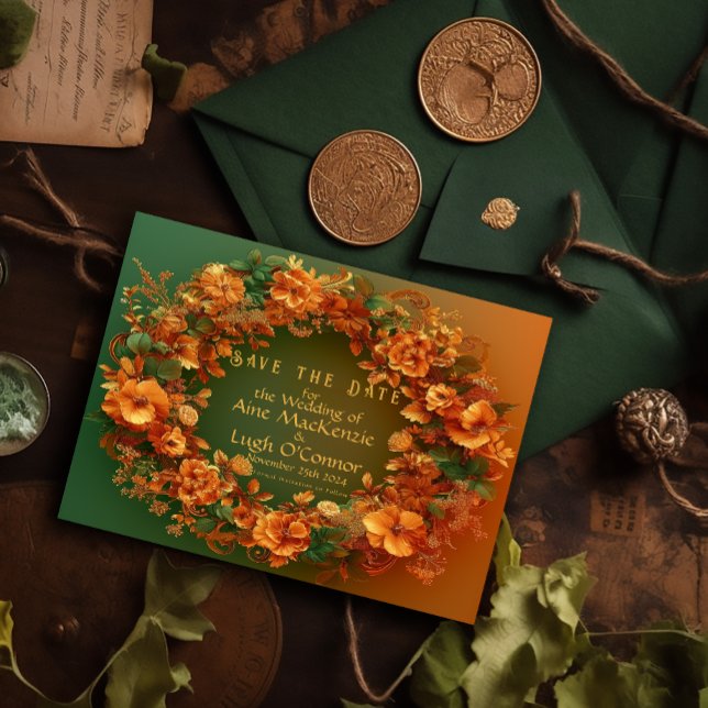 Blommigten elegant Druid Backe Höst Spara datum (Enchanting Druid Hill Collection Autumn Themed Save the Date Wedding Enclosure Card)