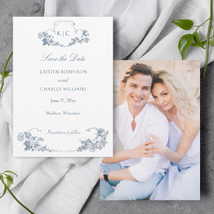 Blommigten elegant Dusty Blue Fransk Spara datum Datumet
