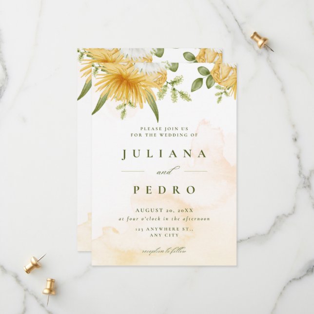 Blommigten Elegant för vattenfärg orange Spara dat Spara Datumet (Fram/Back In Situ)