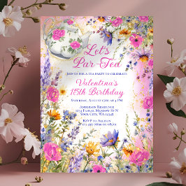 Blommigten Elegant Garden Birthday Tea Party Inbjudningar