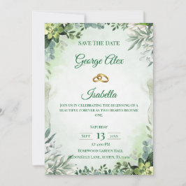 Blommigten elegant Grönt Spara datum Bröllop Datumet