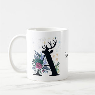Blommigten elegant Monogrammed familjejul Kaffemugg