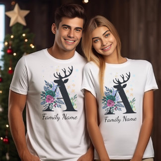 Blommigten elegant Monogrammed familjejul T Shirt