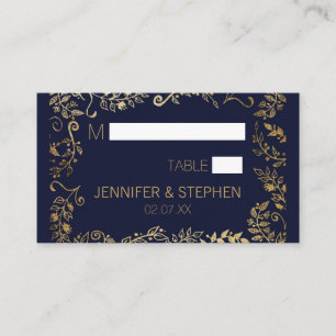 Blommigten elegant Navy Blue Guld Placeringskort