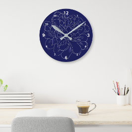 Blommigten elegant Navy Blue Silver Rund Klocka