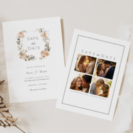 Blommigten elegant Peach och Sage Spara datum Inbjudningar