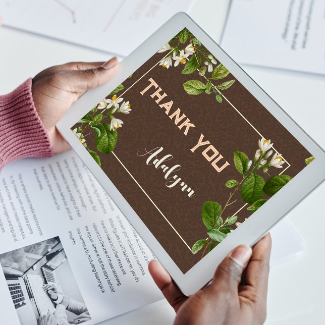 Blommigten elegant Retro Eget namn Text Brunt  Poster (Elegant Retro Floral Custom Name Text Gift Brown Poster)