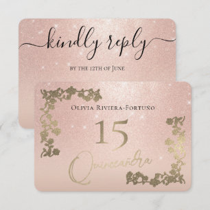Blommigten elegant Ro Glitter Chic Quinceanera OSA Kort