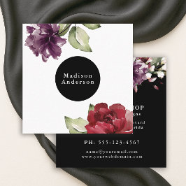 Blommigten elegant Röd och plommon vattenfärg Fyrkantigt Visitkort