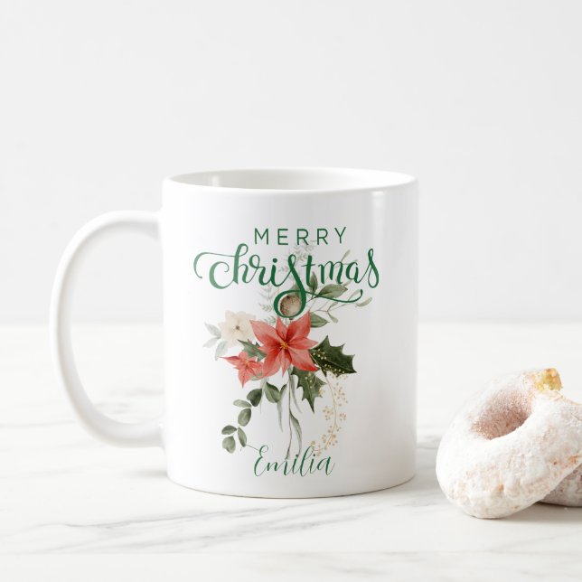 Blommigten elegant Röd vattenfärg | God jul Kaffemugg (Med munk)
