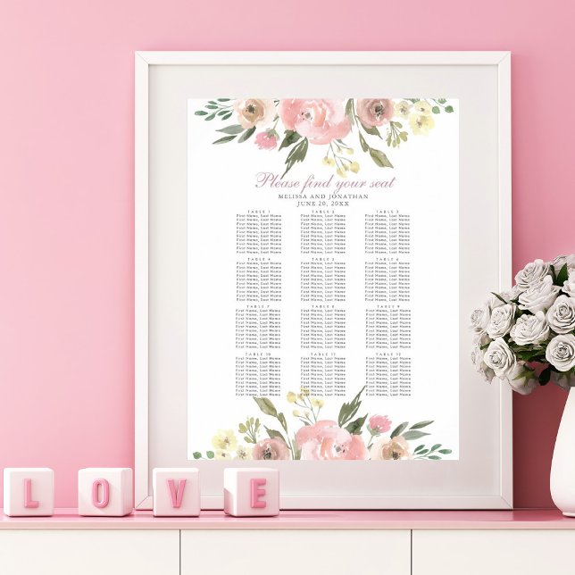 Blommigten elegant  sittdiagram för Rosa Bröllop Poster (Skapare uppladdad)