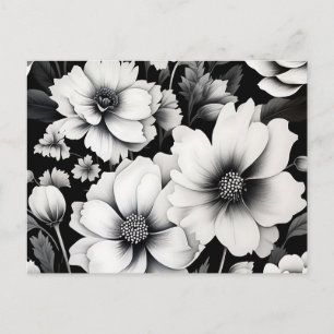 Blommigten elegant Svartvit vattenfärg Vykort