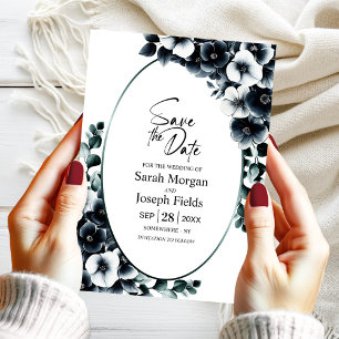 Blommigten elegant svartvitt Spara datum Inbjudningar