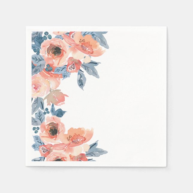 Blommigten elegant Tillfällen Peach och Blue Ro Pappersservett (Framsidan)