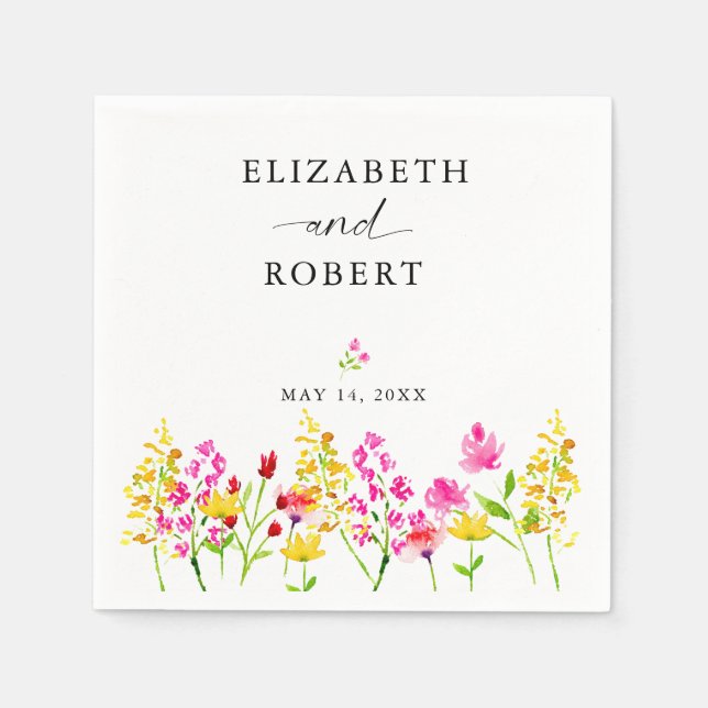 Blommigten Elegant Vår i Wildblomma Bröllop Pappersservett (Framsidan)
