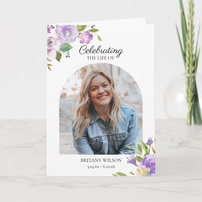 Blommigten elegant - vattenfärg - foto - begravnin program (Framsida)