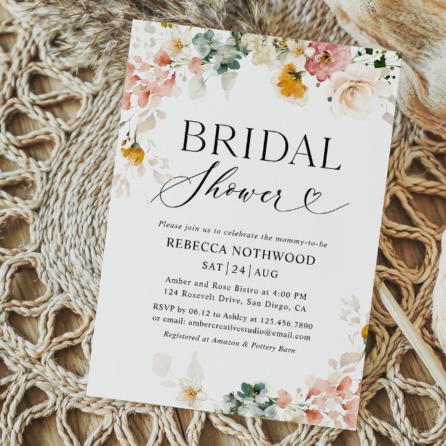 Blommigten elegant vattenfärg Klistra in Möhippa Inbjudningar (Skapare uppladdad)