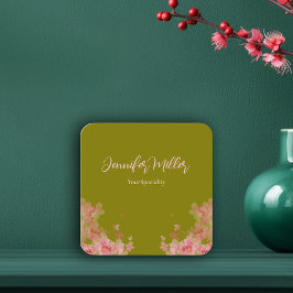 blommigten elegant vattenfärg oliv grönt fyrkantigt visitkort
