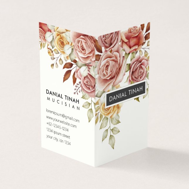 Blommigten elegant vattenfärg visitkort (Utsida)