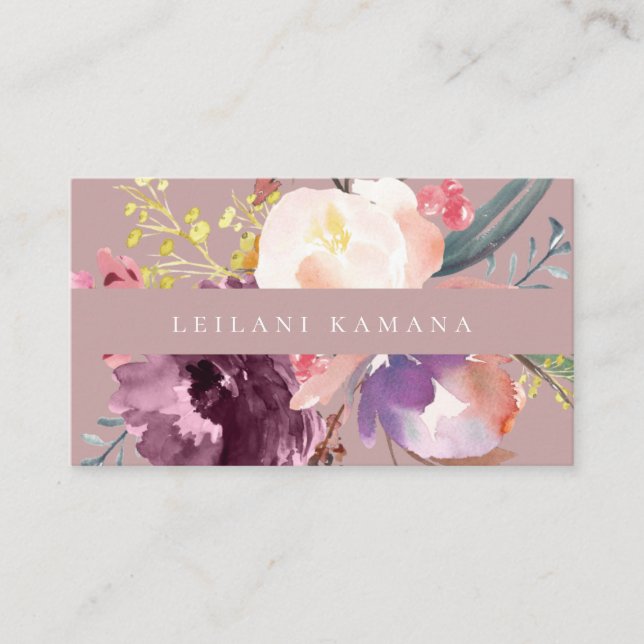 Blommigten Elegant vattenfärgsbild Visitkort (Framsida)