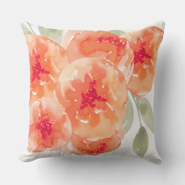 Blommigten elegant Watercolor Peach Peonies (vatte Kudde (Framsida)