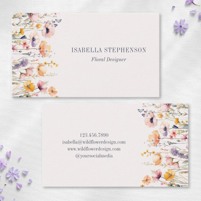 Blommigten elegant Watercolor Wildblomma Visitkort (Skapare uppladdad)