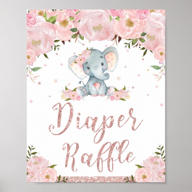 Blommigten Elephant Baby Shower för hårklammer Poster (Framsidan)