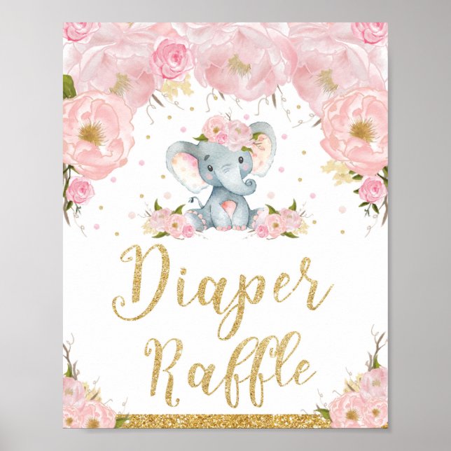 Blommigten Elephant Baby Shower för hårklammer Poster (Framsidan)