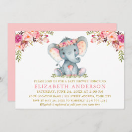 Blommigten Elephant Baby Shower Guld för vattenfär Inbjudningar