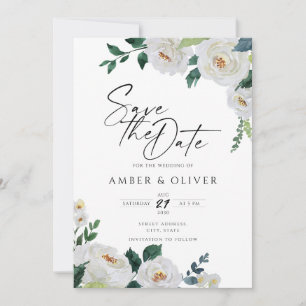 Blommigten Emerald Ivory White Elegant Spara datum Inbjudningar