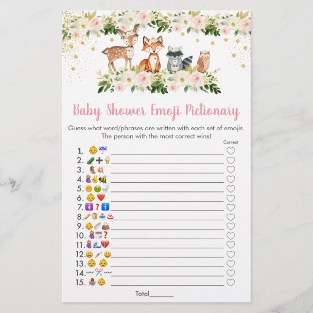 Blommigten Emoji Pictionary Shower Game (bilduppta (Framsida)