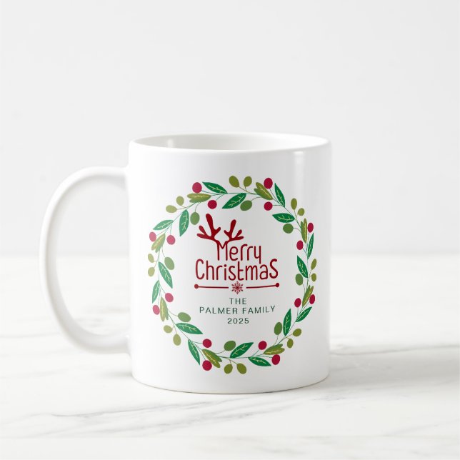 Blommigten , enkel Elegant, julkrans Namn Kaffemugg (Vänster)