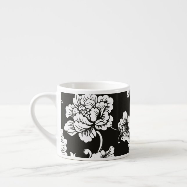 Blommigten Espresso Mugg-Black & White Espressomugg (Vänster)