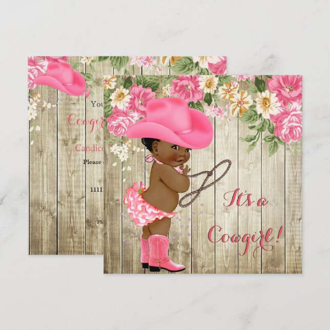 Blommigten Ethnic Cowgirl Baby Shower Rosa Boots Inbjudningar (Fram/baksida)