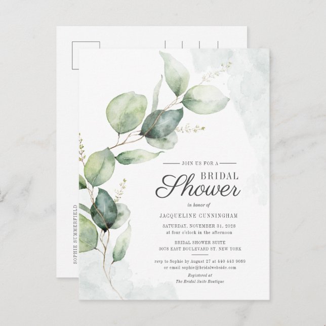 Blommigten Eucalyptus Script-Möhippa för vattenfär Inbjudan Vykort (Fram/baksida)