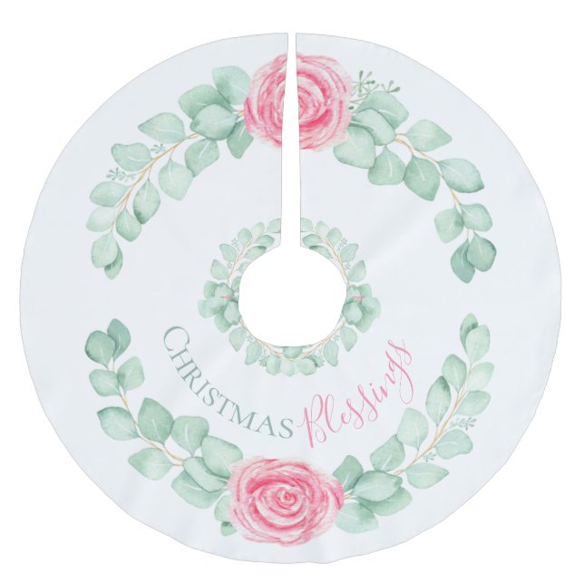 Blommigten Eucalyptus Watercolor (Jul Blessings) Julgransmatta Borstad Polyester (Framsidan)