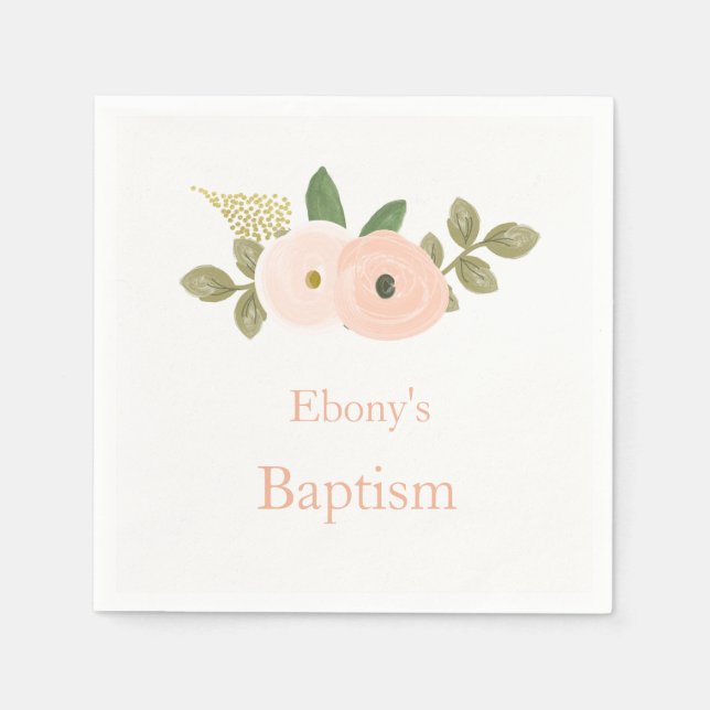 Blommigten Fackpersiko Baptism Christening Napkin Pappersservett (Framsidan)