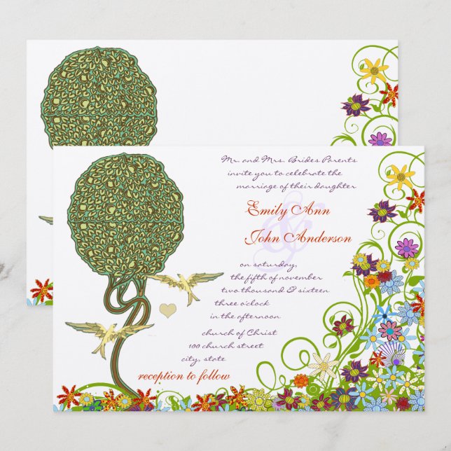 Blommigten Fairy Tale Träd Inbjudningar (Fram/baksida)