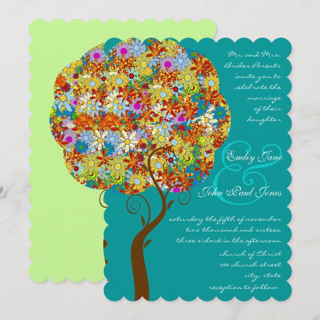 Blommigten Fairy Tale Träd Inbjudningar (Fram/baksida)