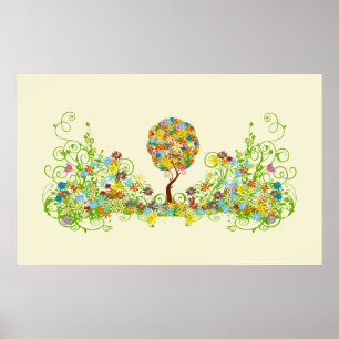 Blommigten Fairy Tale Träd Poster