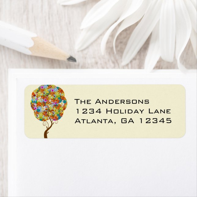 Blommigten Fairy Tale Träd Returadress Etikett (Insitu)