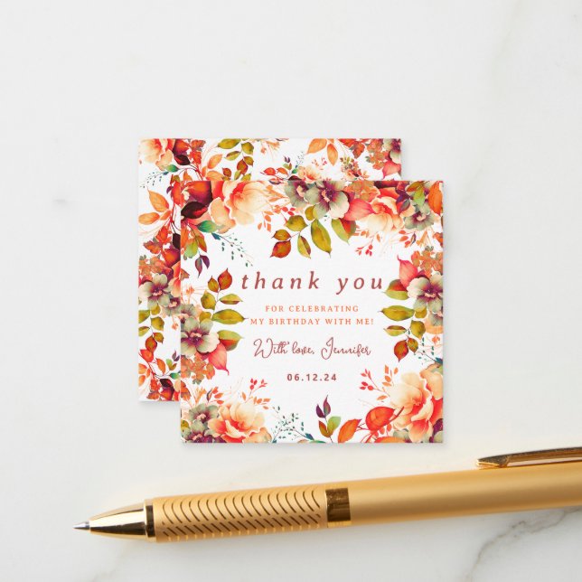 Blommigten Fall Autumn Watercolor Birthday Tack Tilläggskort (Fram/Back In Situ)