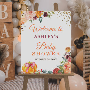 Blommigten Fall Baby Shower för höstpumpa Poster
